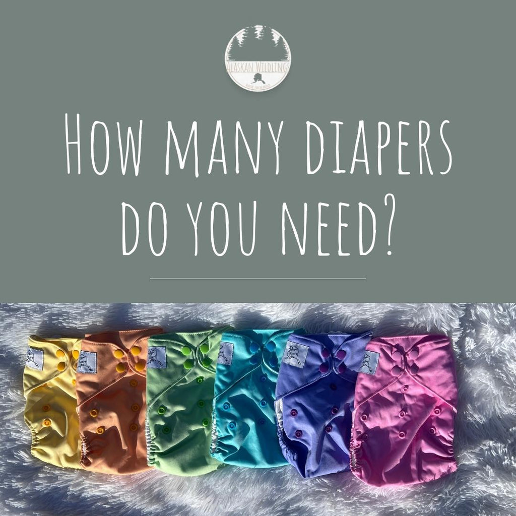 Row of pastel pocket diapers with text, "How Many Diapers Do You Need?"