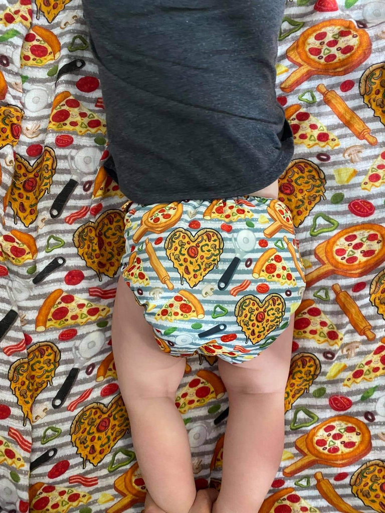 Susies pizza Cloth Diaper | Cloth Diaper Pocket | Modern Cloth Diaper | Athletic Wicking Jersey Interior
