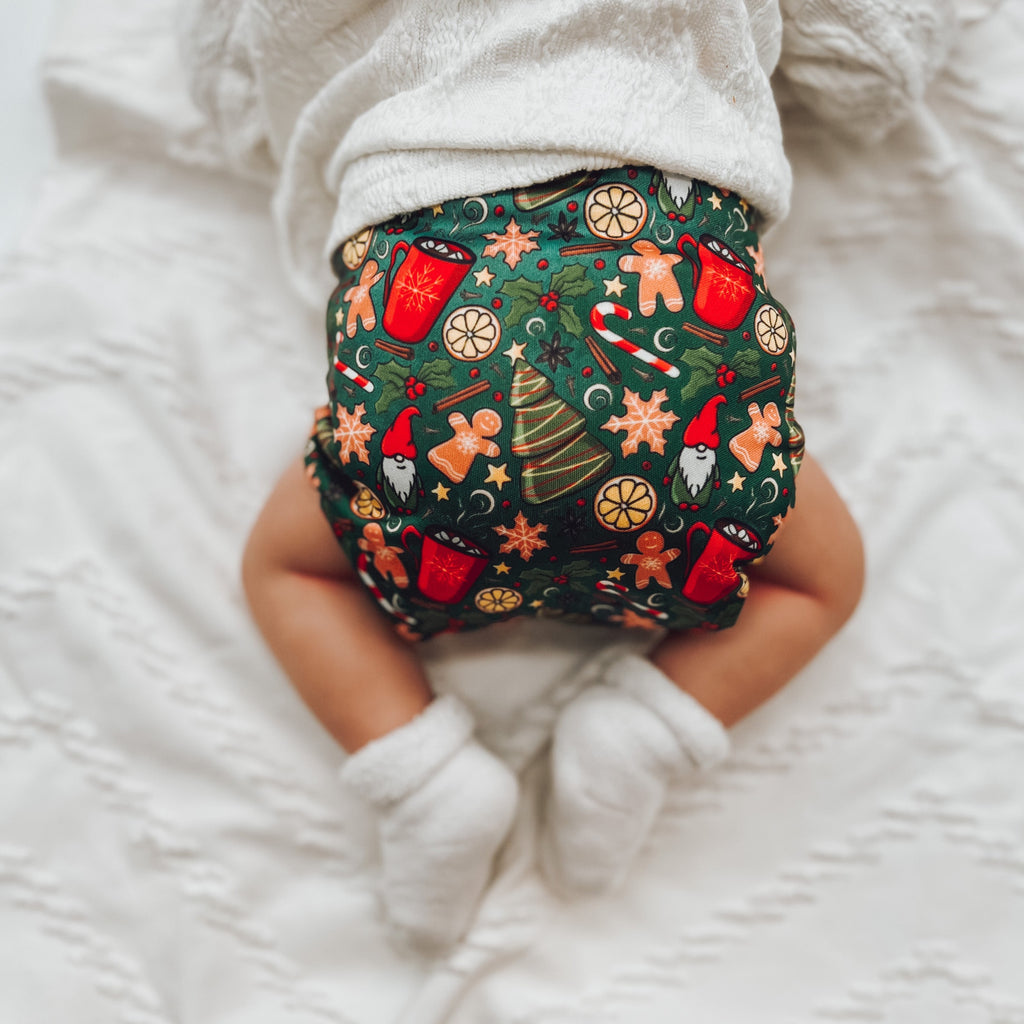 Christmas Treats cloth diaper | Cloth Diaper Pocket | Athletic Wicking Jersey Interior