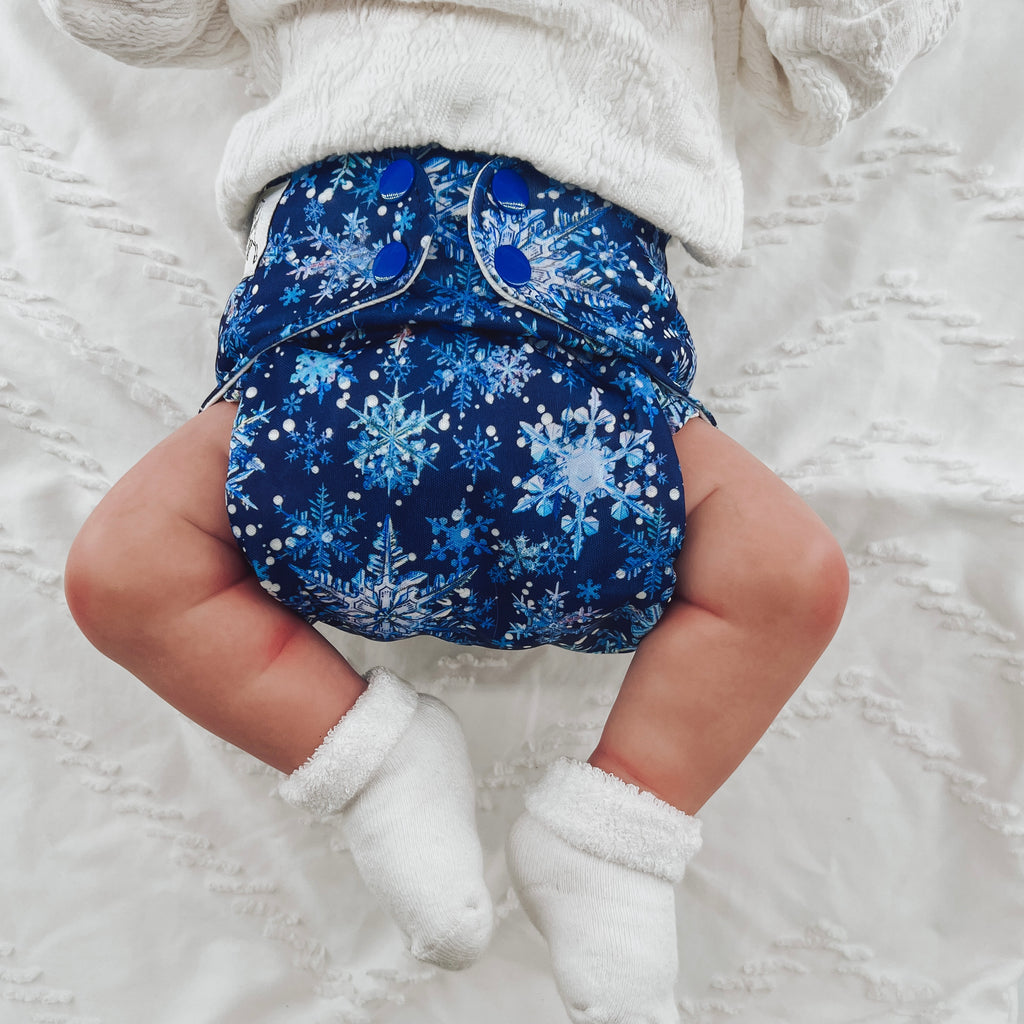 Winter wonderland Cloth Diaper | Cloth Diaper Pocket | Modern Cloth Diaper | Athletic Wicking Jersey Interior