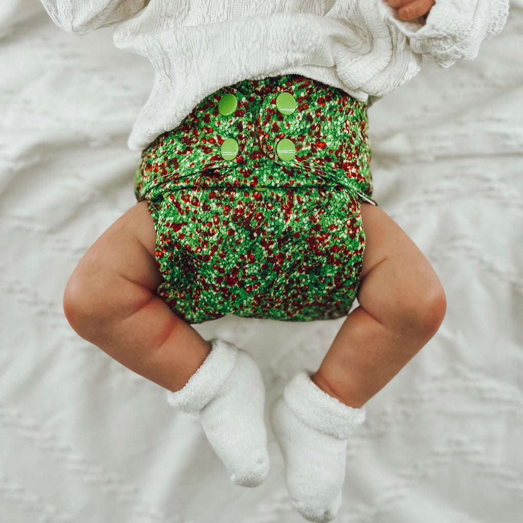 Christmas Bedazzle cloth diaper | Cloth Diaper Pocket | Athletic Wicking Jersey Interior
